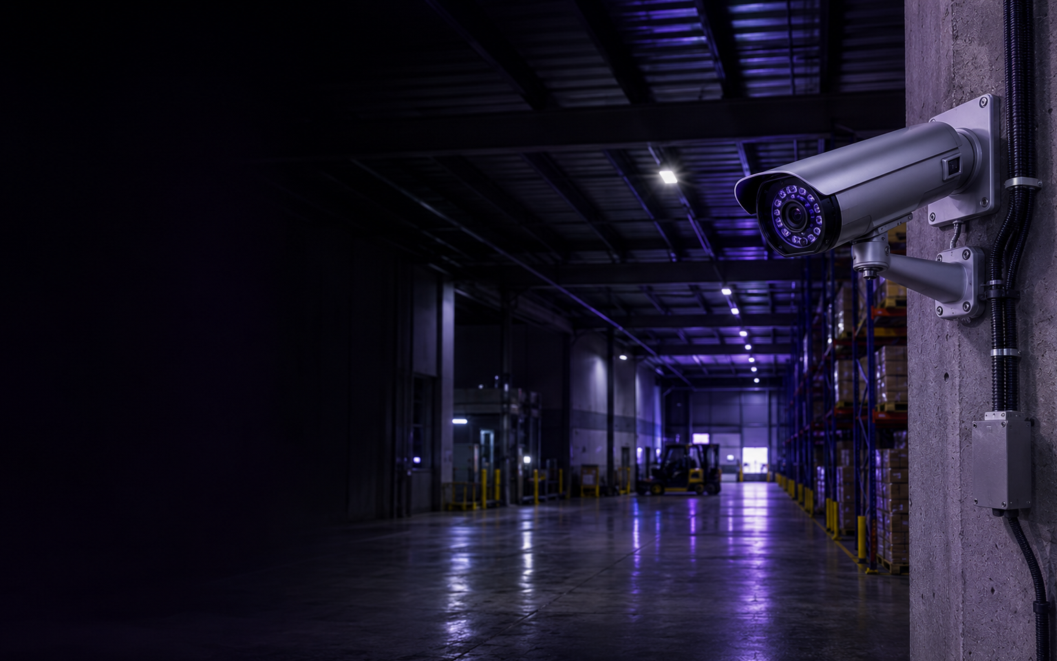 Cámara profesional instalada en una nave industrial